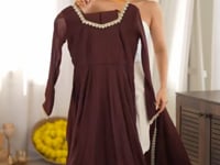 Dark Brown Mal Chanderi Anarkali Gown
