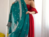 Teal Blue Silk Embroidered Salwar Suit