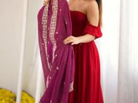 Burgundy Silk Embroidered Salwar Suit