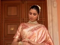 Rosy Pink Kanjivaram silk Bead Work Saree