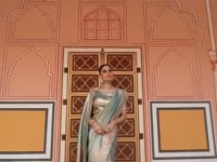 Aqua Green Kanjivaram silk Bead Work Saree