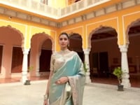 Sea Green Kanjivaram silk Bead Work Saree