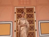 Antique Gold Kanjivaram silk Bead Work Saree