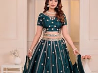 Dark Green Sequins Embroidery Lehenga Choli