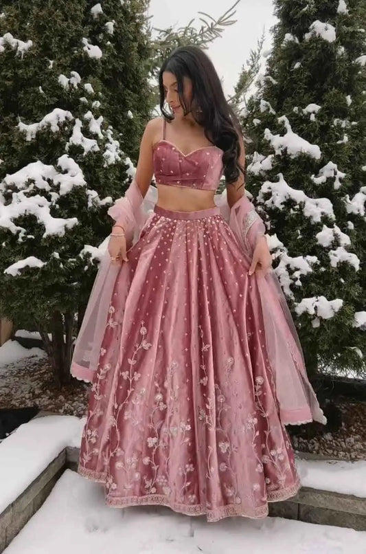 Designer Dusky Rose Embroidery Lehenga