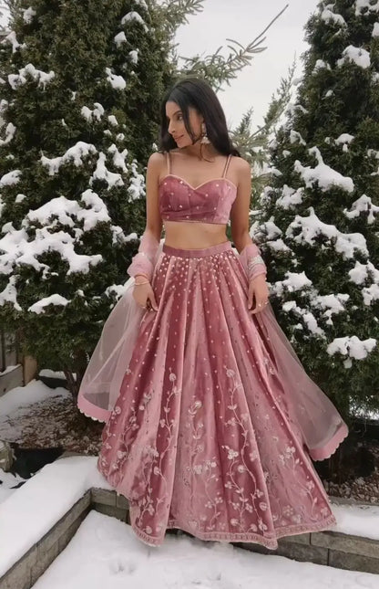 Designer Dusky Rose Embroidery Lehenga