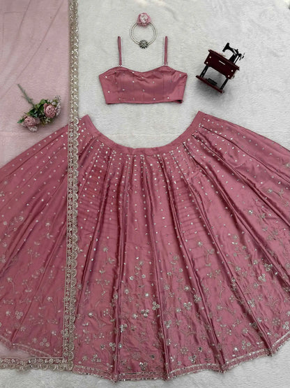 Designer Dusky Rose Embroidery Lehenga