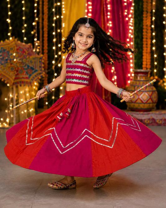 Pinkish Red Kids Navratri Lehenga Choli