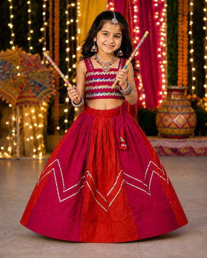 Pinkish Red Kids Navratri Lehenga Choli