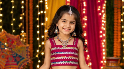 Pinkish Red Kids Navratri Lehenga Choli