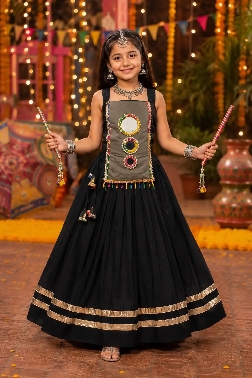 Black Kids Navratri Lehenga Choli