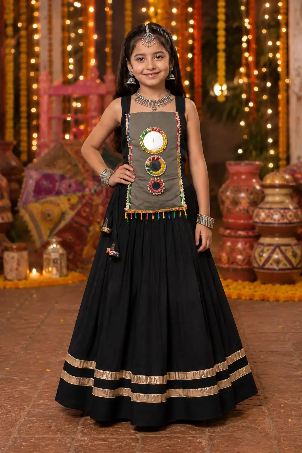 Black Kids Navratri Lehenga Choli