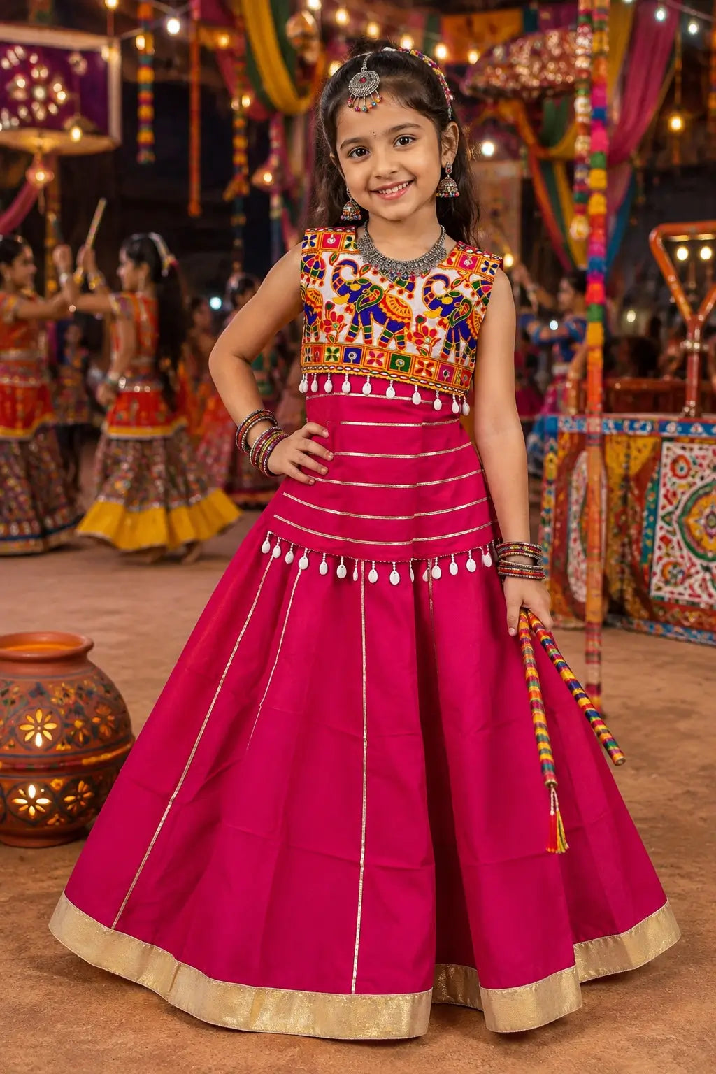 Dark Pink Kids Navratri Lehenga Choli