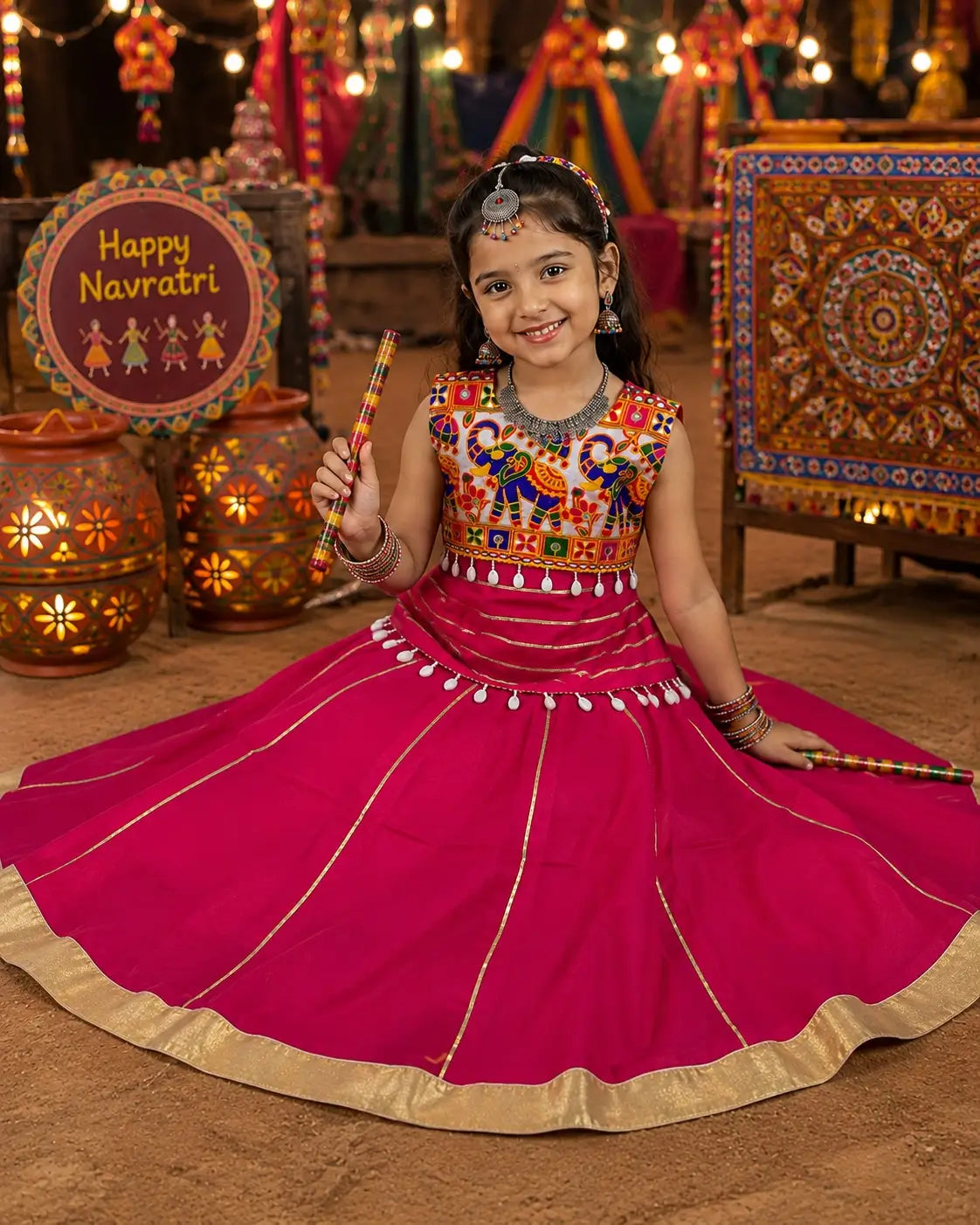 Dark Pink Kids Navratri Lehenga Choli