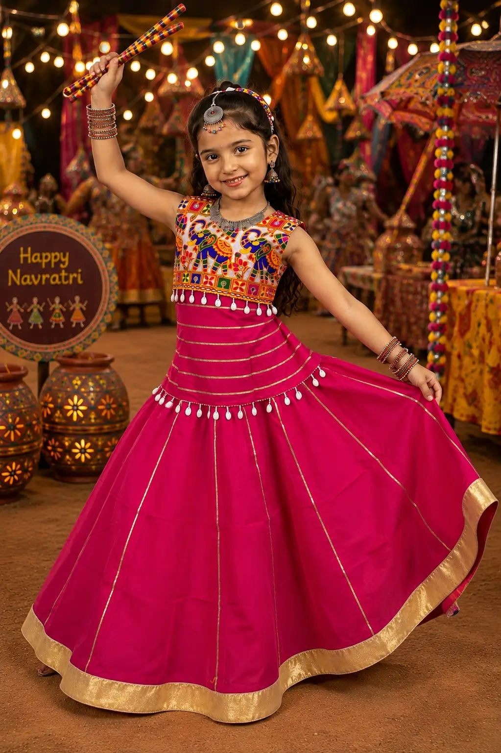 Dark Pink Kids Navratri Lehenga Choli