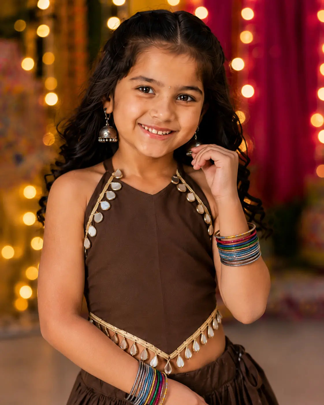 Dark Brown Kids Navratri Lehenga Choli
