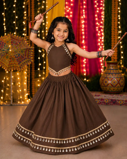 Dark Brown Kids Navratri Lehenga Choli