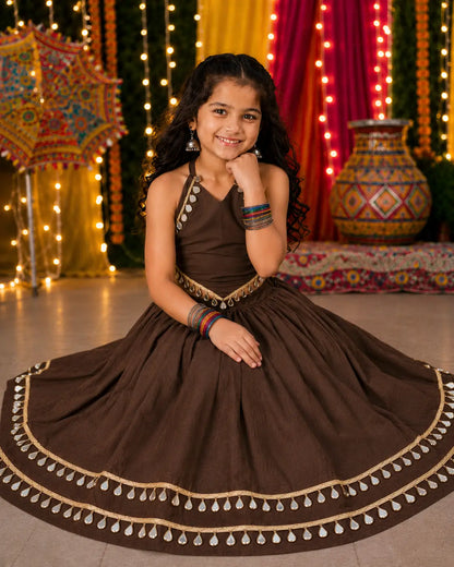 Dark Brown Kids Navratri Lehenga Choli