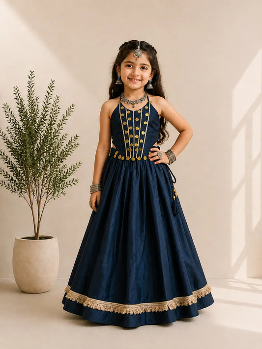 Teal Blue Kids Navratri Lehenga Choli