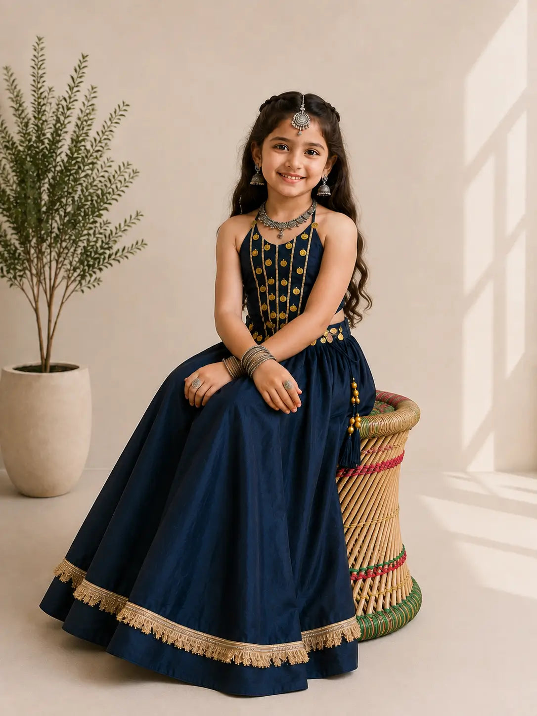 Teal Blue Kids Navratri Lehenga Choli