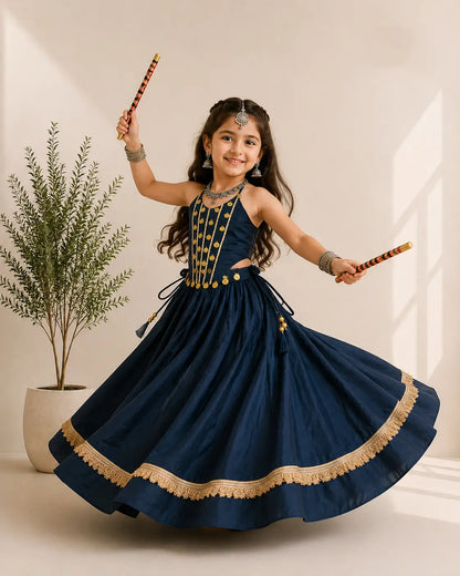 Teal Blue Kids Navratri Lehenga Choli