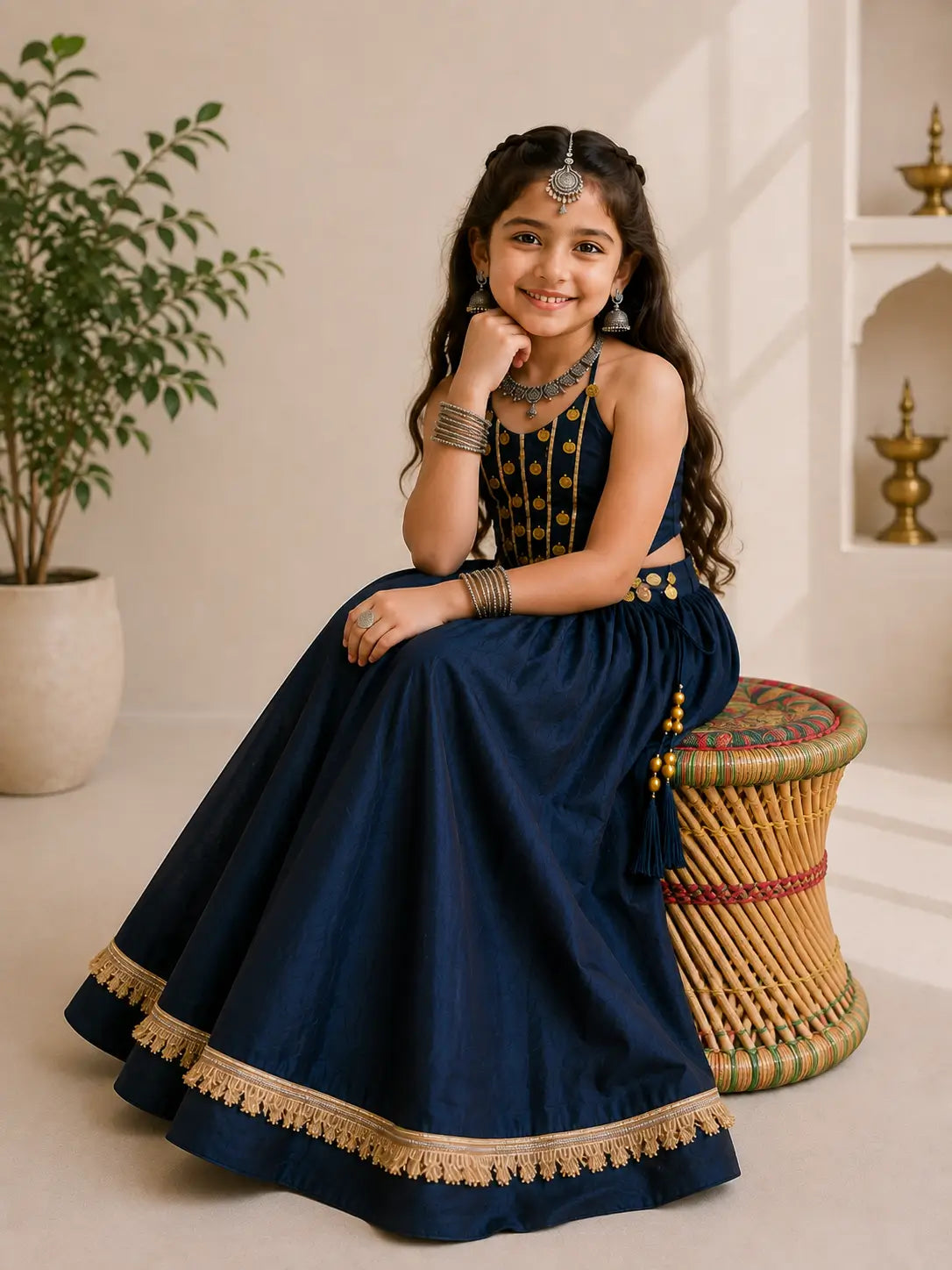 Teal Blue Kids Navratri Lehenga Choli
