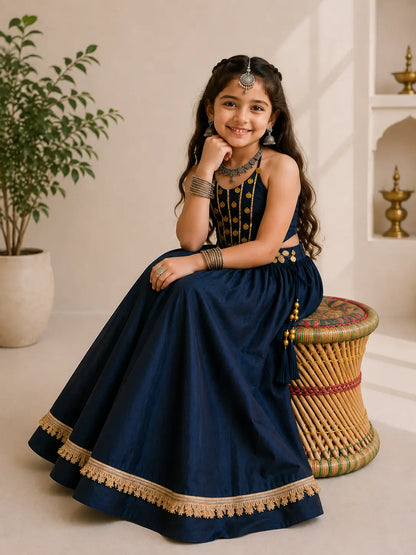 Teal Blue Kids Navratri Lehenga Choli