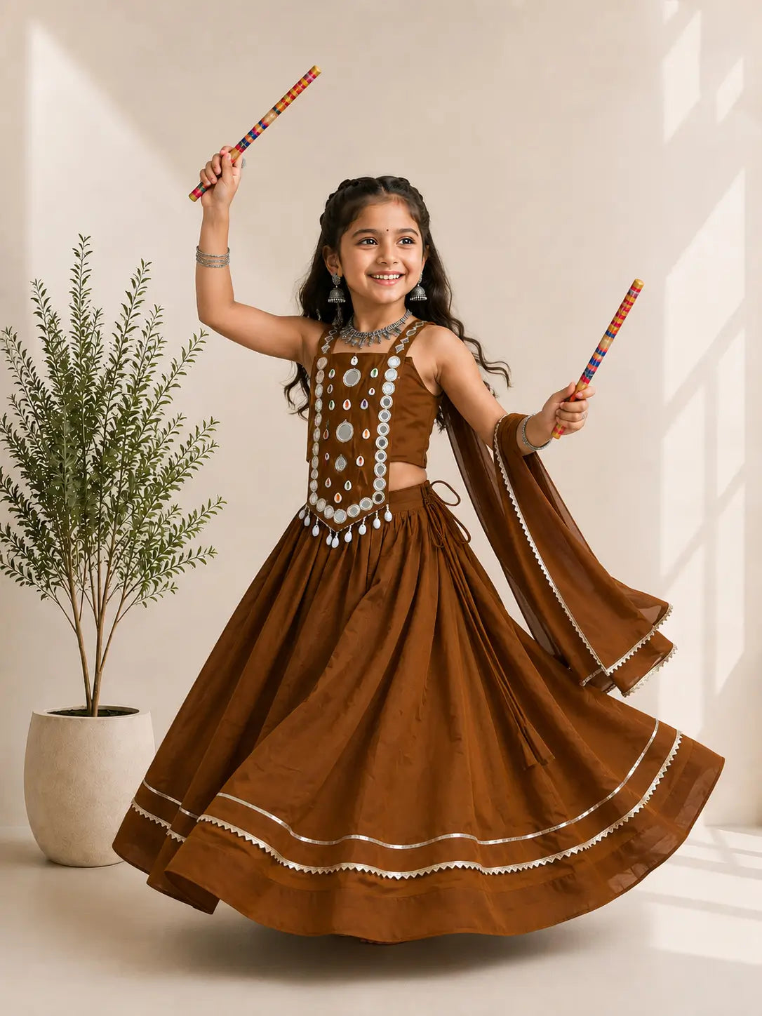 Brown Kids Navratri Lehenga Choli