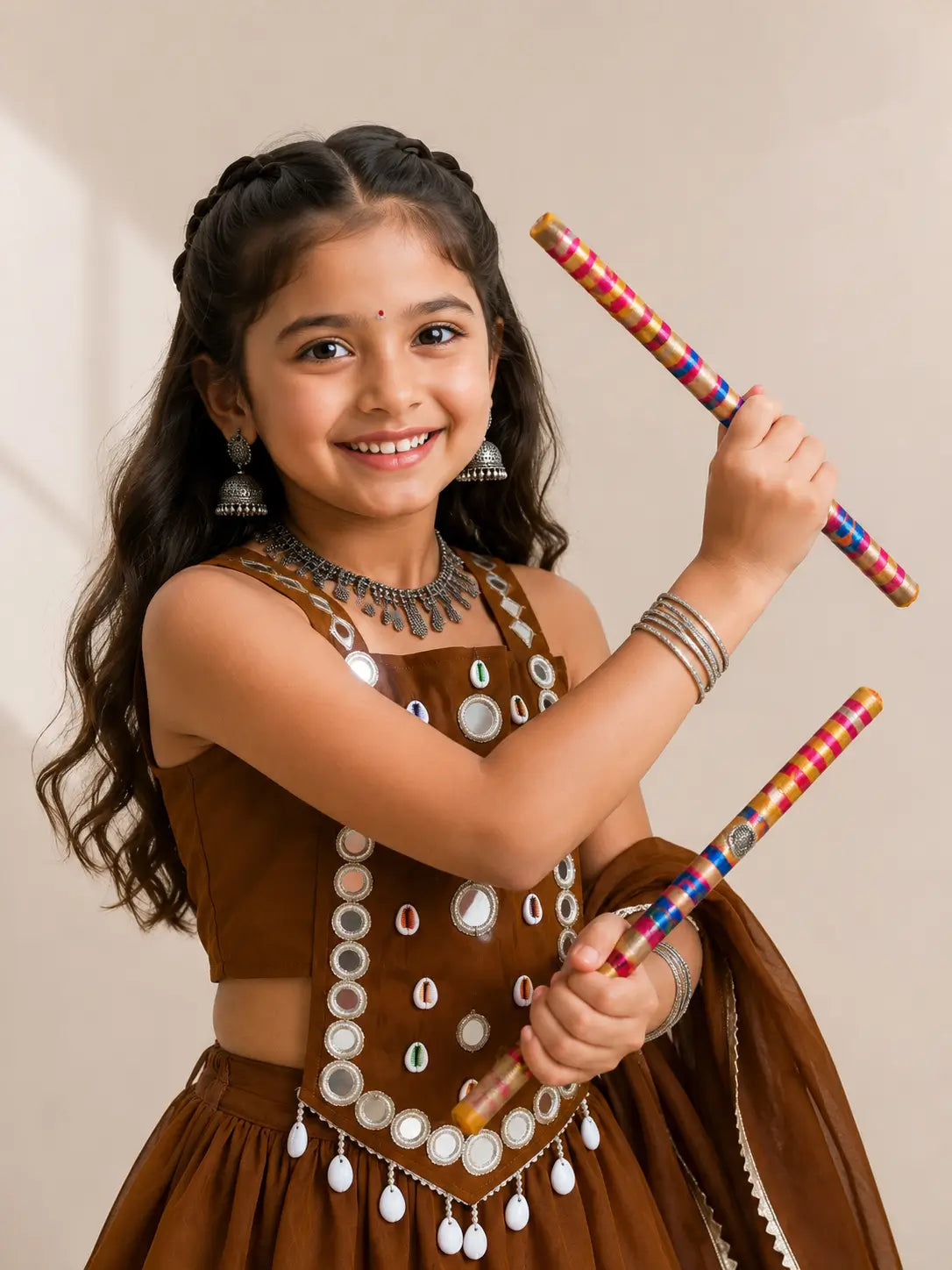 Brown Kids Navratri Lehenga Choli