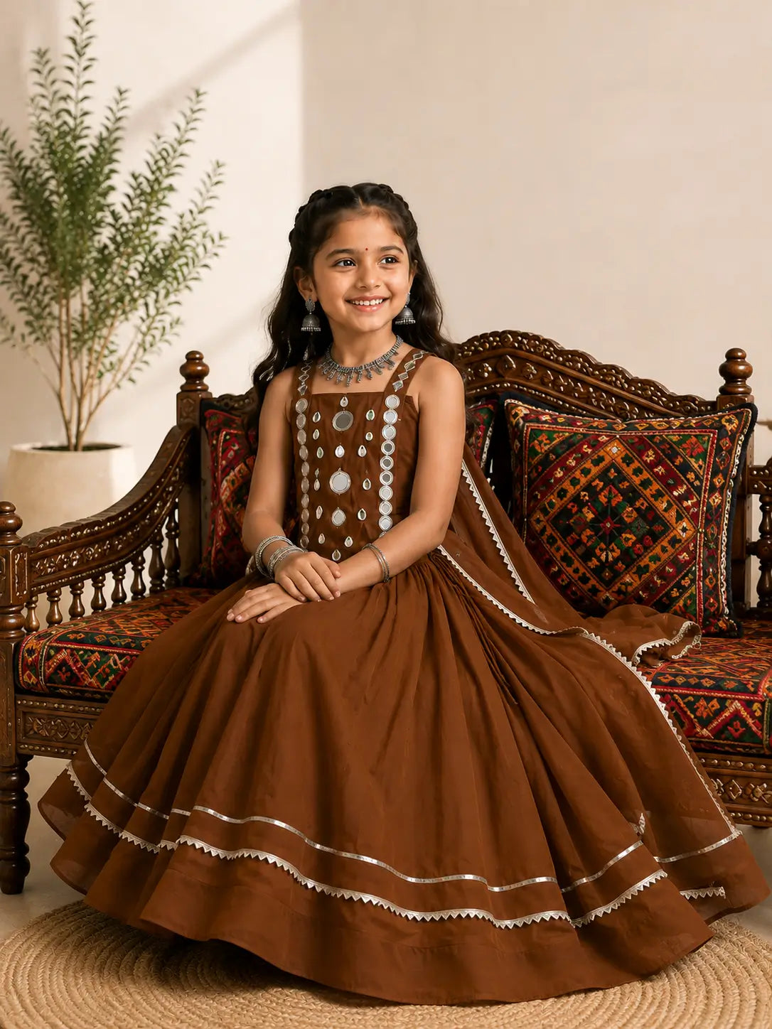 Brown Kids Navratri Lehenga Choli