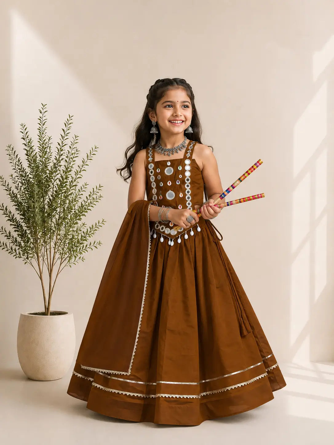 Brown Kids Navratri Lehenga Choli