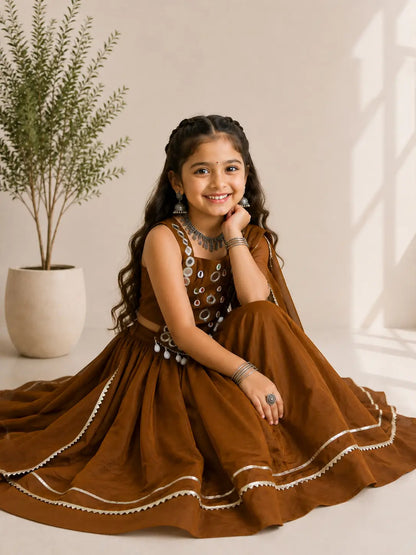 Brown Kids Navratri Lehenga Choli