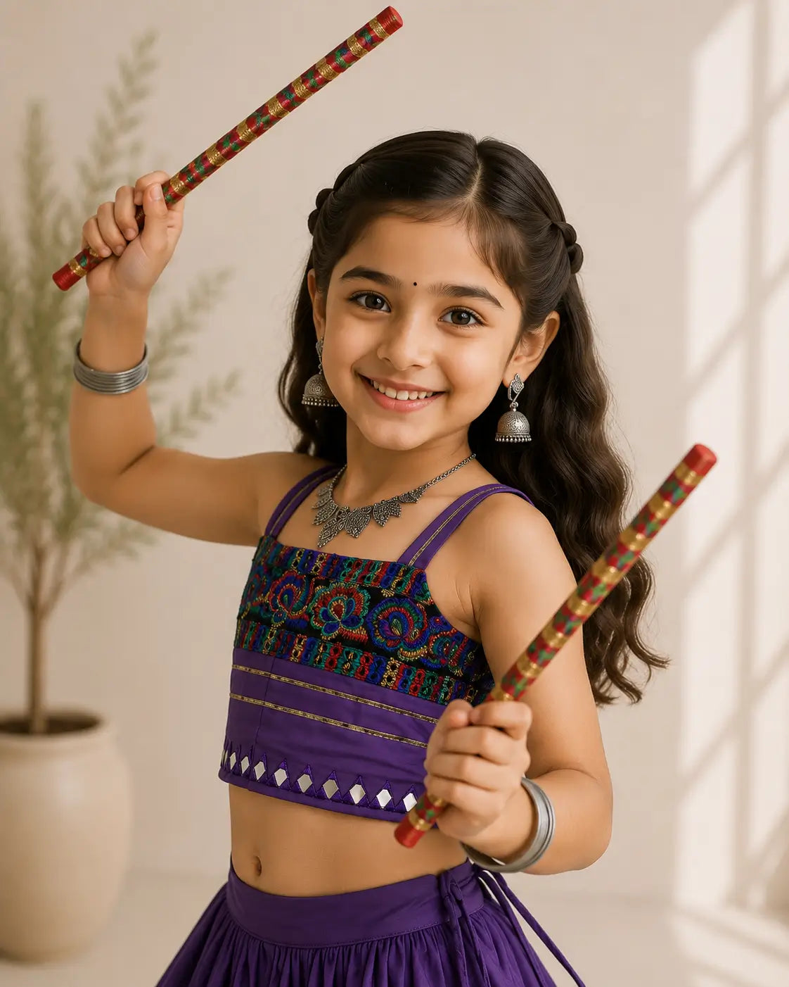 Dark Purple Kids Navratri Lehenga Choli