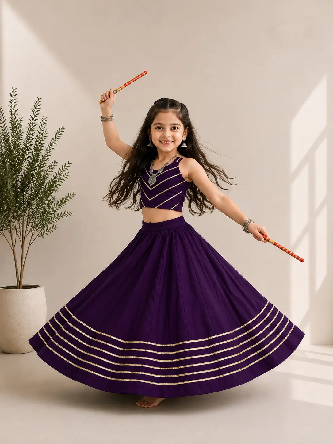 Purple Kids Navratri Lehenga Choli