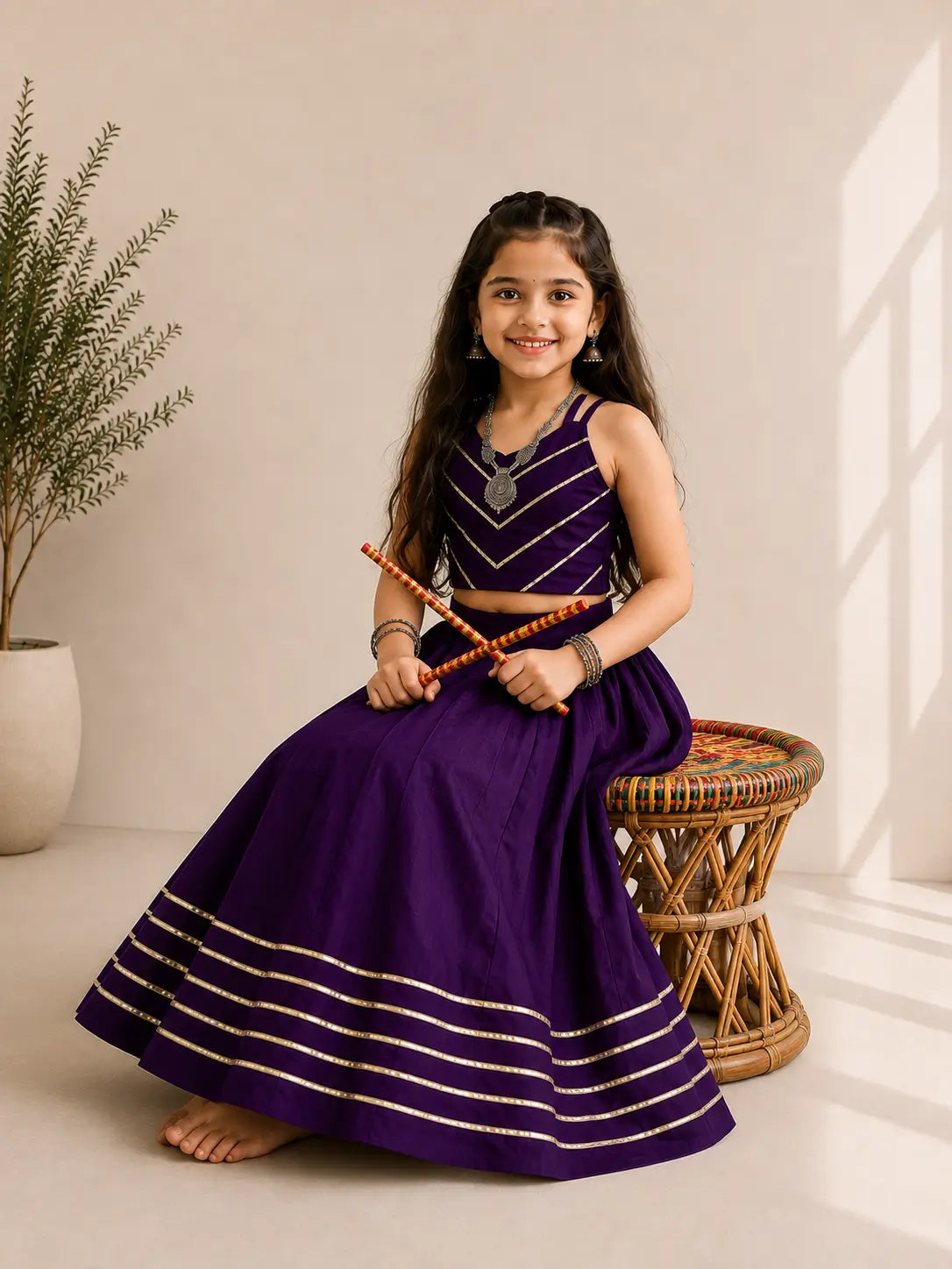 Purple Kids Navratri Lehenga Choli