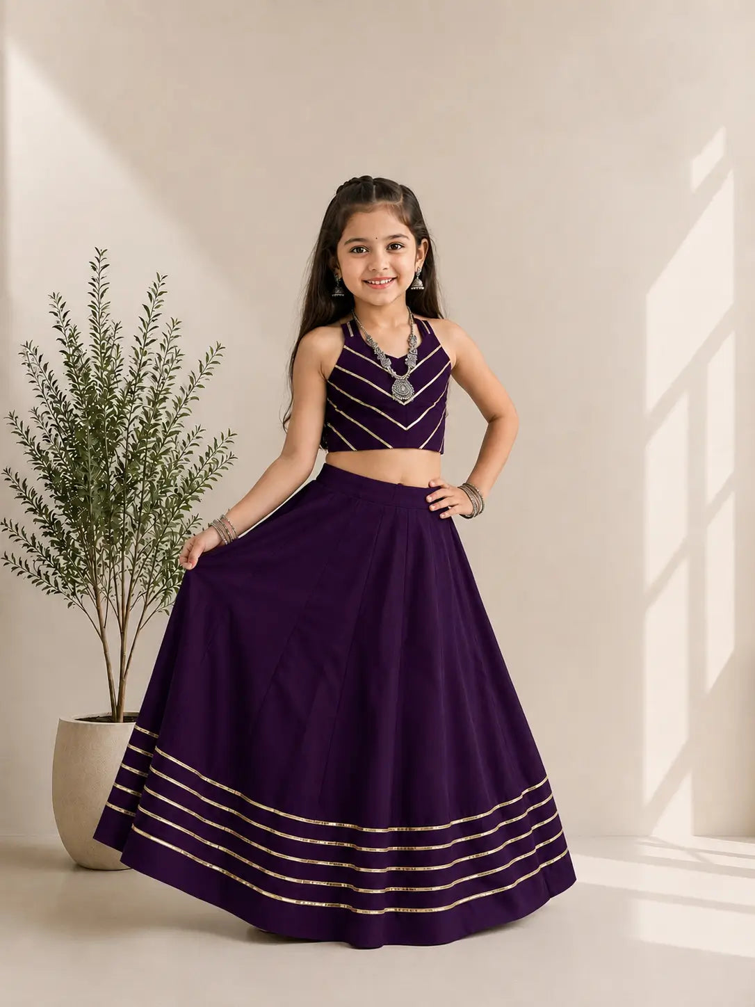 Purple Kids Navratri Lehenga Choli