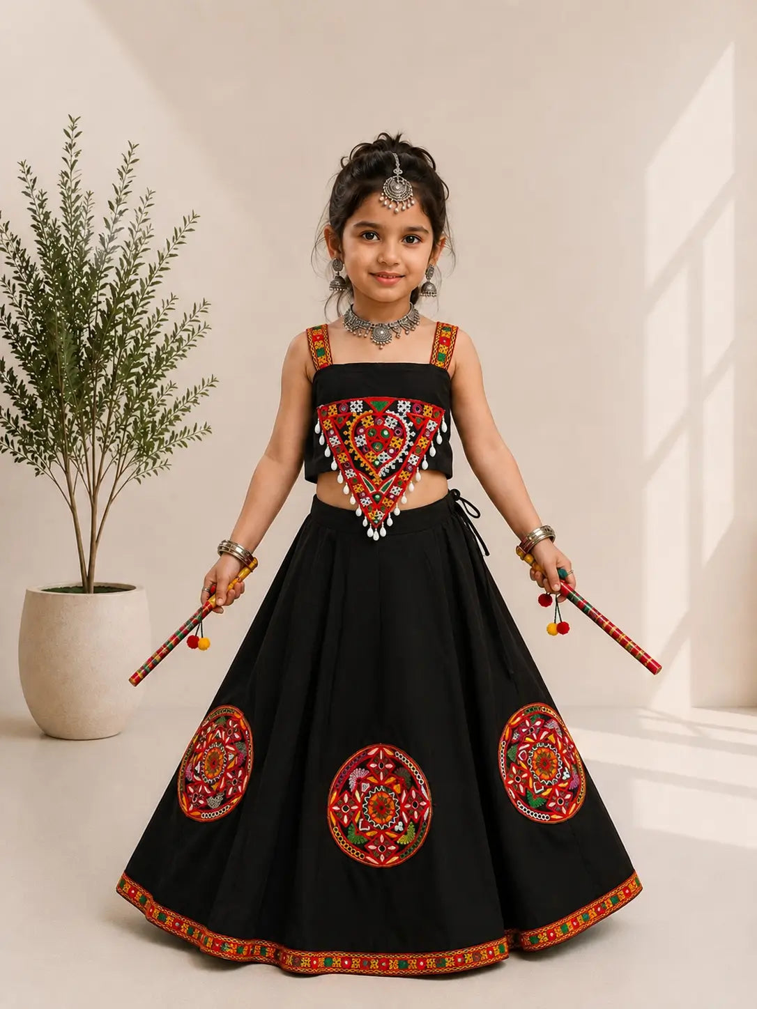 Black Navratri Lehenga Choli For Kids