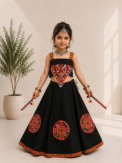Black Navratri Lehenga Choli For Kids