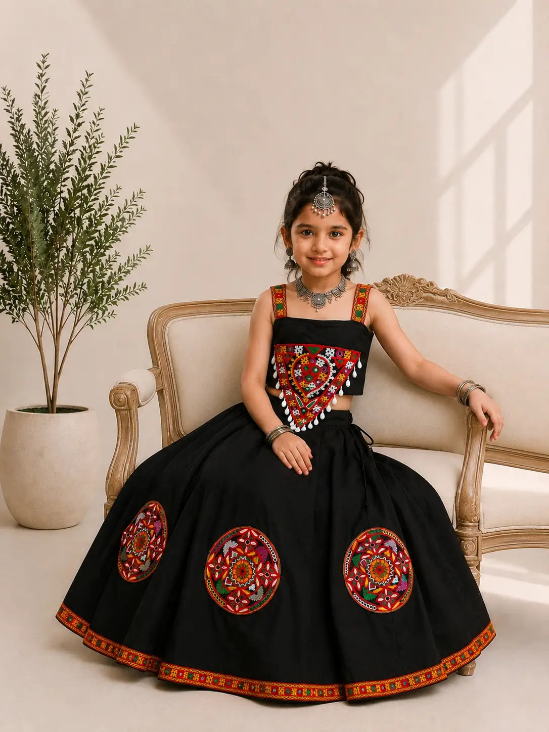 Black Navratri Lehenga Choli For Kids