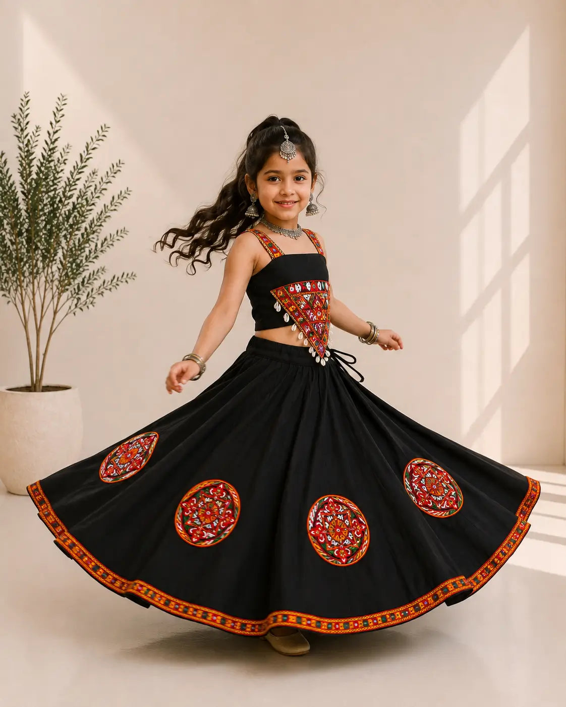 Black Navratri Lehenga Choli For Kids