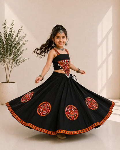 Black Navratri Lehenga Choli For Kids