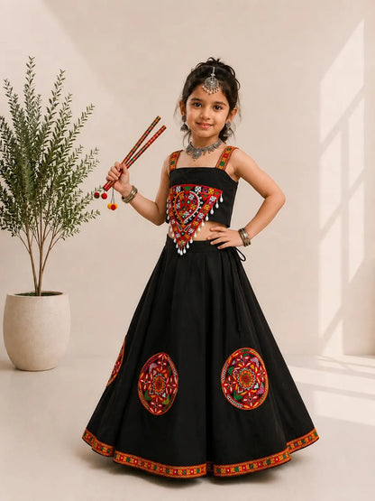 Black Navratri Lehenga Choli For Kids
