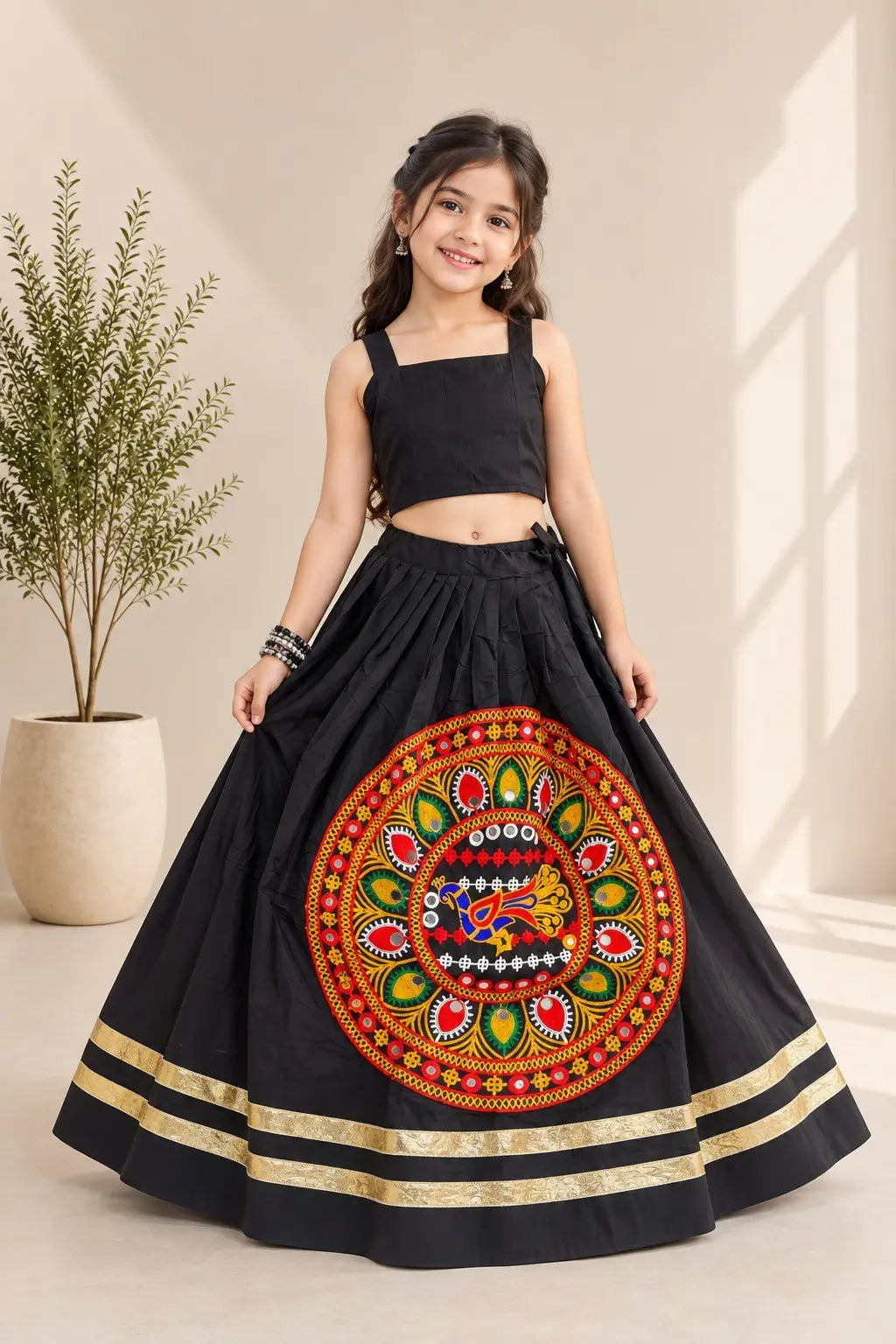 Black Traditional Kids Navratri Lehenga Choli
