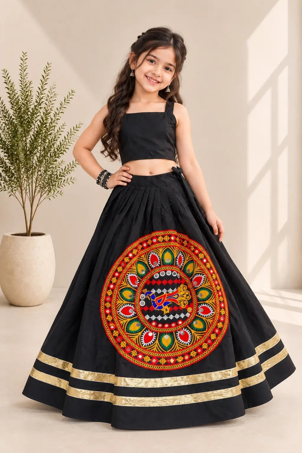 Black Traditional Kids Navratri Lehenga Choli