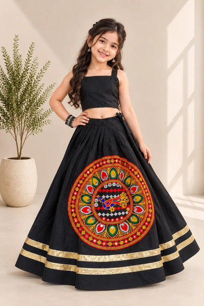 Black Traditional Kids Navratri Lehenga Choli