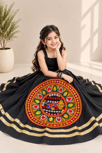 Black Traditional Kids Navratri Lehenga Choli