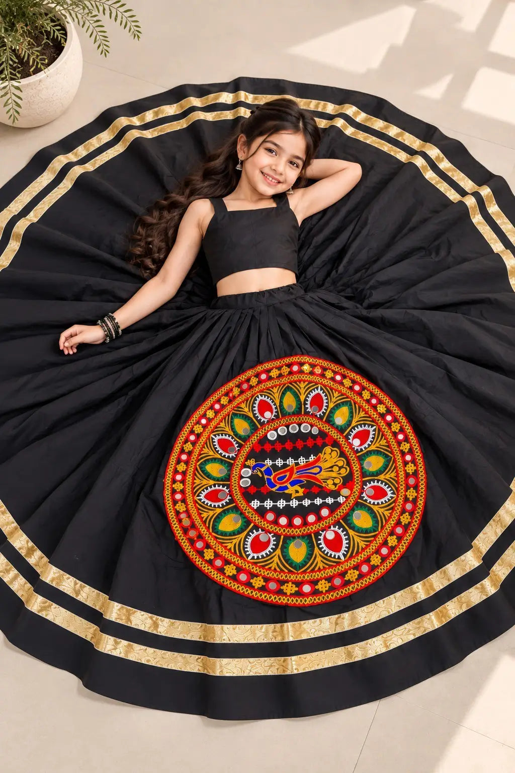 Black Traditional Kids Navratri Lehenga Choli