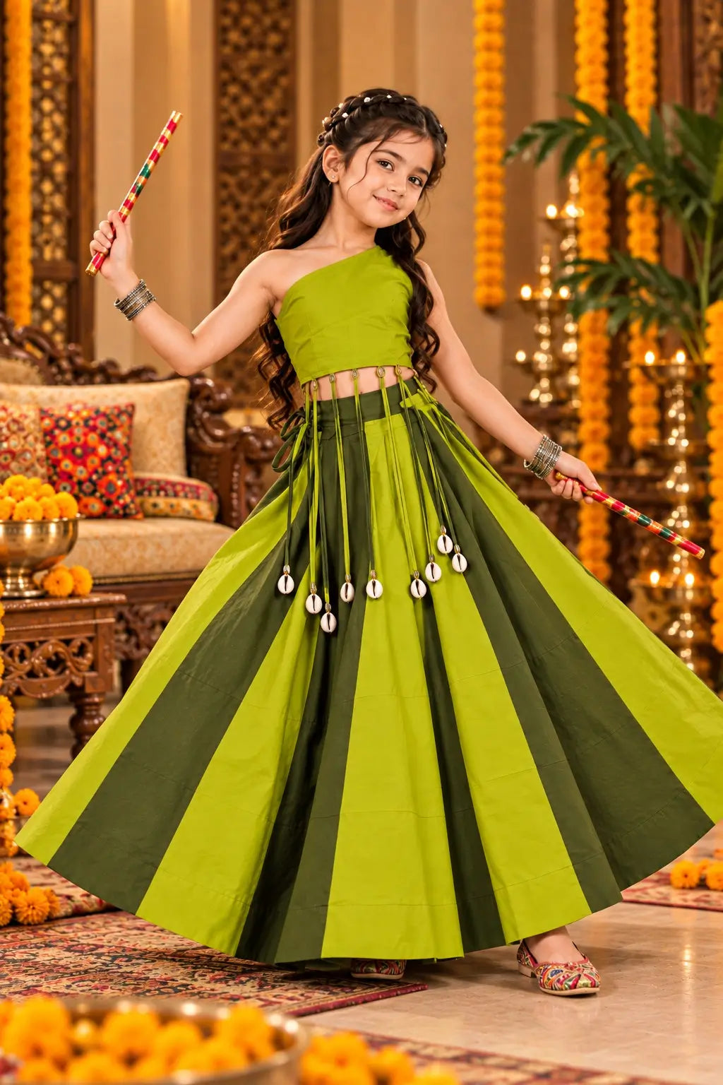 Parrot Designer Kids Navratri Lehenga Choli