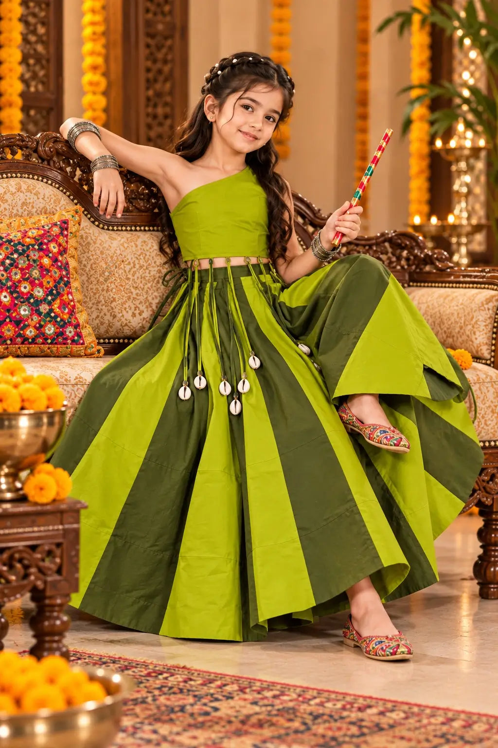 Parrot Designer Kids Navratri Lehenga Choli