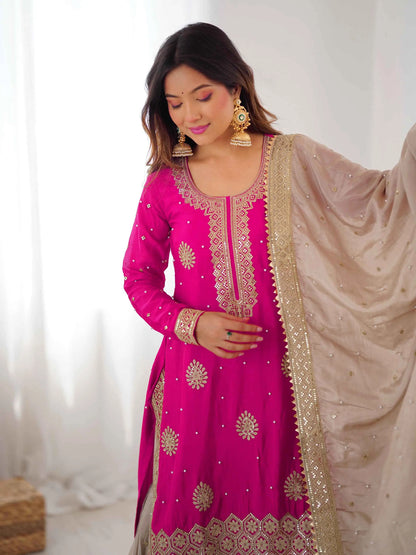Pink Pearl Sequins Embroidery Sharara Suit